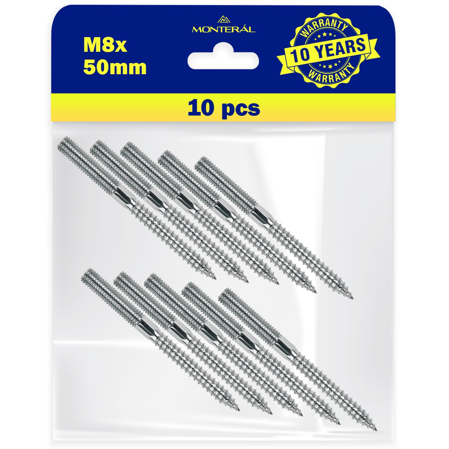 10 Pieces Screws Double Threaded M8 with a Length of 50 mm - Warranty 10 Years – MONTERAL