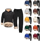 Men Sweatsuits Sets Sherpa Lined 2 Piece Hooded Pullover Set Fleece Sweatshirts Sweatpants Winter Thermal Tracksuits