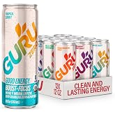 GURU Zero Sugar Organic Energy Drink, Variety Pack, 12 Fl Oz, 12 Pack | 140 MG Natural Caffeine for Workouts, Performance &amp; Midday Boost, With Real Fruit Juice, L-Theanine, Plant Based, Gluten Free
