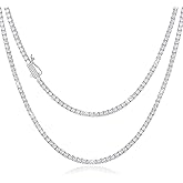 CG&KYGG 3MM Tennis Necklace for Men Women, 18K Real White Gold Plated Iced Out Diamond Chain, Gift for Birthday & Holiday(New Double Safety Cubic Zirconia Clasp, Delicate Packing)
