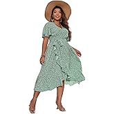 Floerns Women's Plus Size Boho Flutter Short Sleeve Ruffle Hem A Line Midi Dress