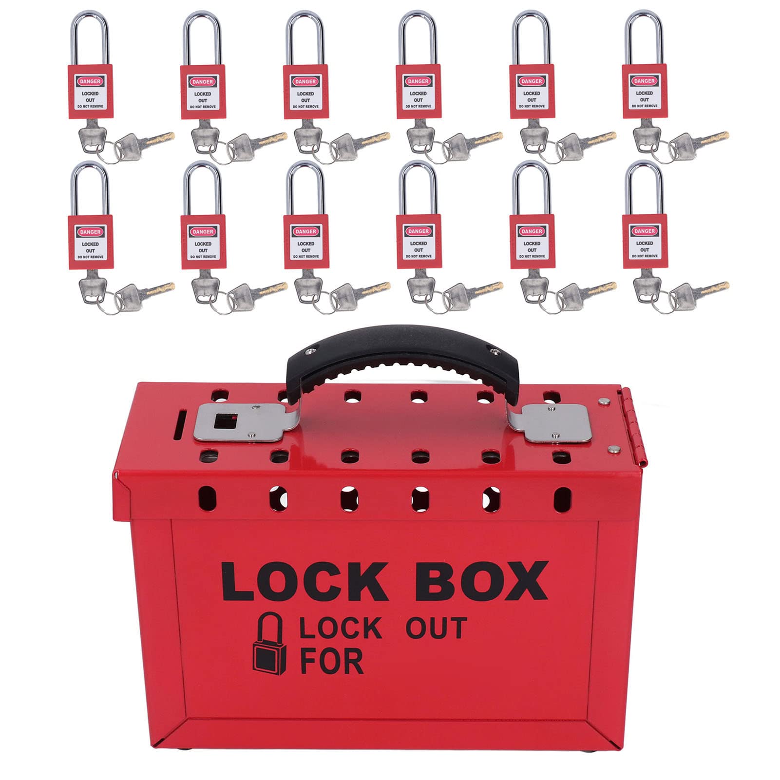 Lockout Box Padlock Set, Portable Safety Group Lockout Box with 12 Pcs 38mm Padlocks 24 Pcs Keys Safe Padlocks for Lock Out