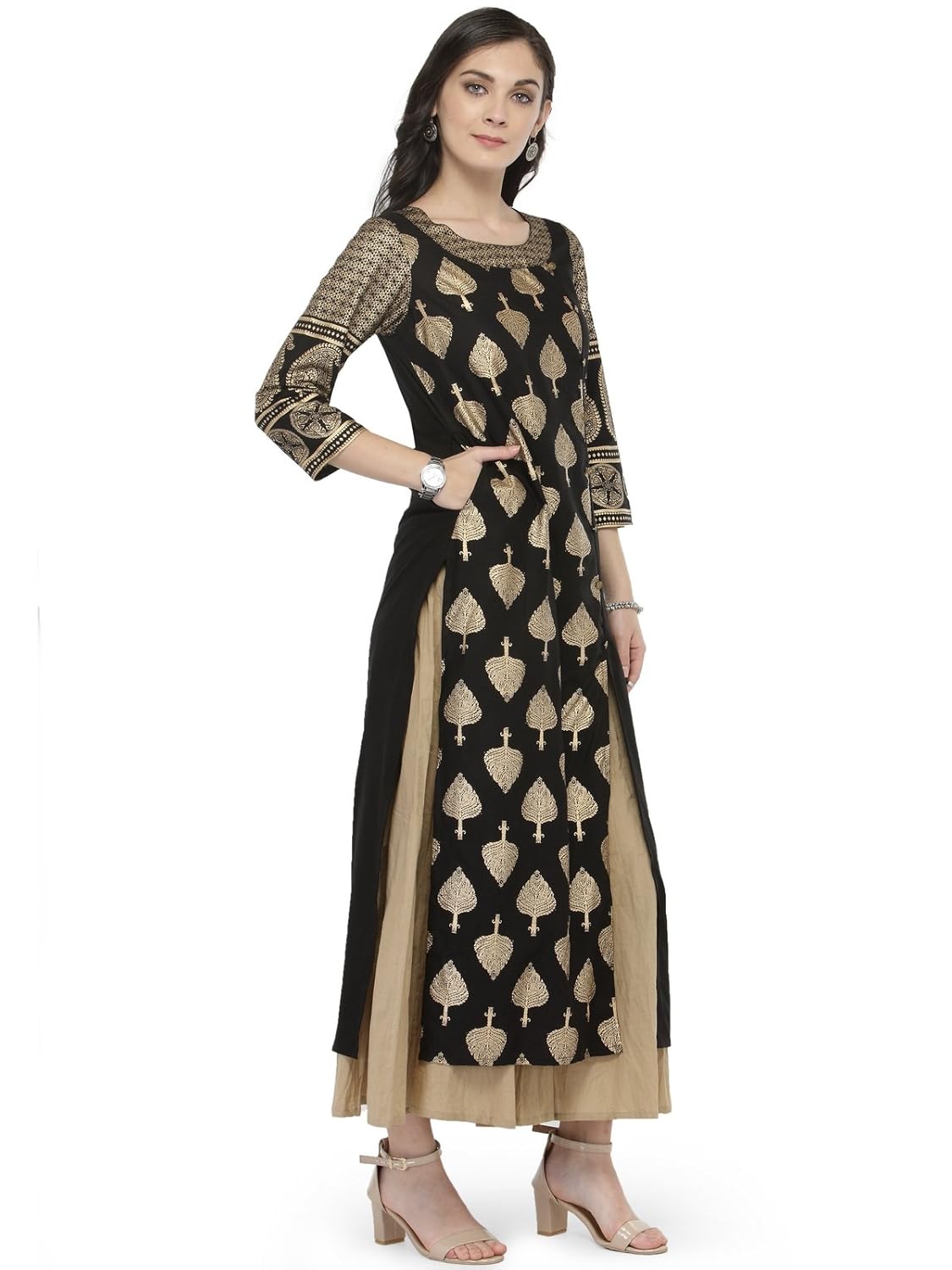 varanga black printed kurta with beige solid palazzo kff-var118165_pz17182