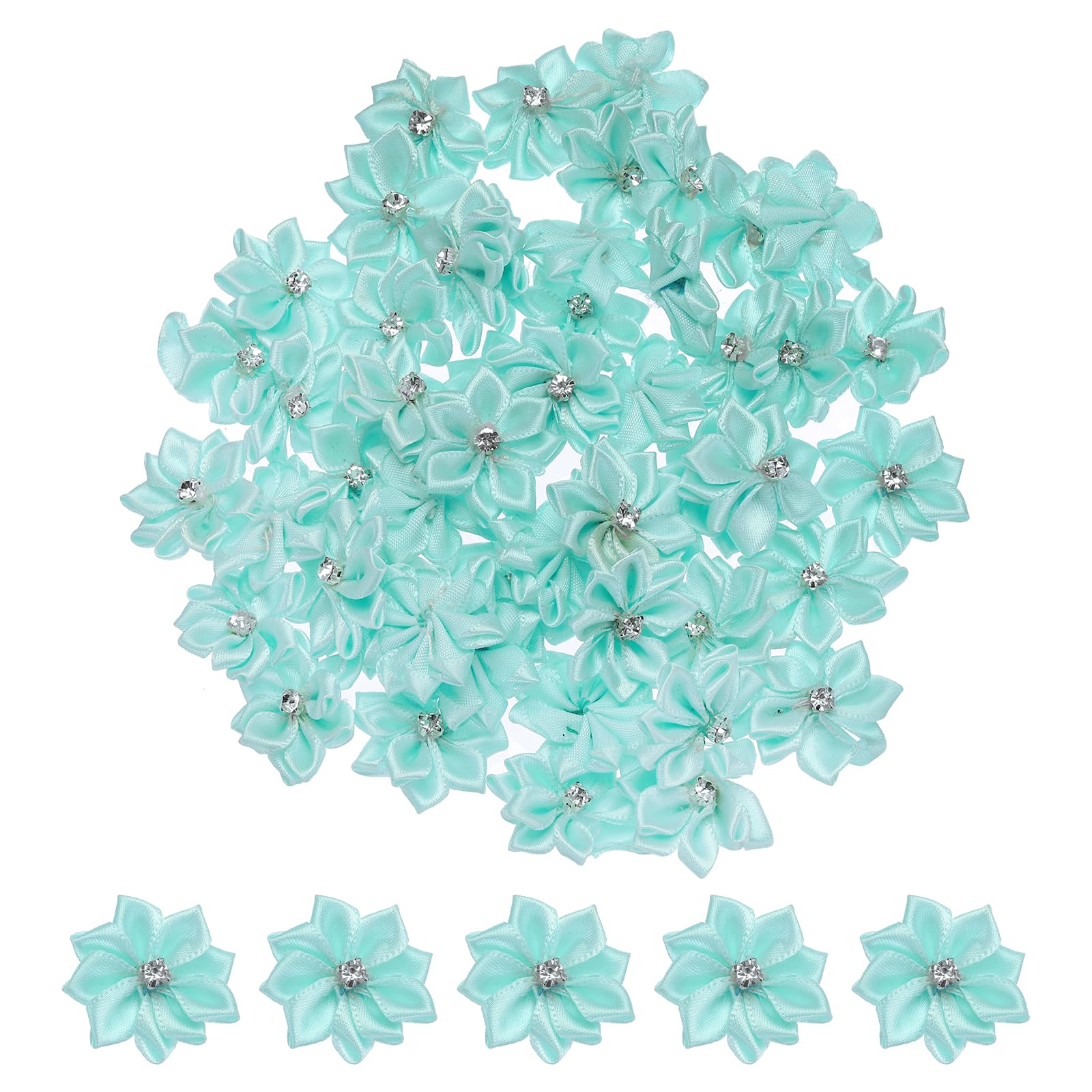 PATIKIL 1.2 Inch Small Ribbon Flowers, 100 Pcs Satin Mini Fabric for Crafts DIY Wedding Ornament Appliques, Light Green