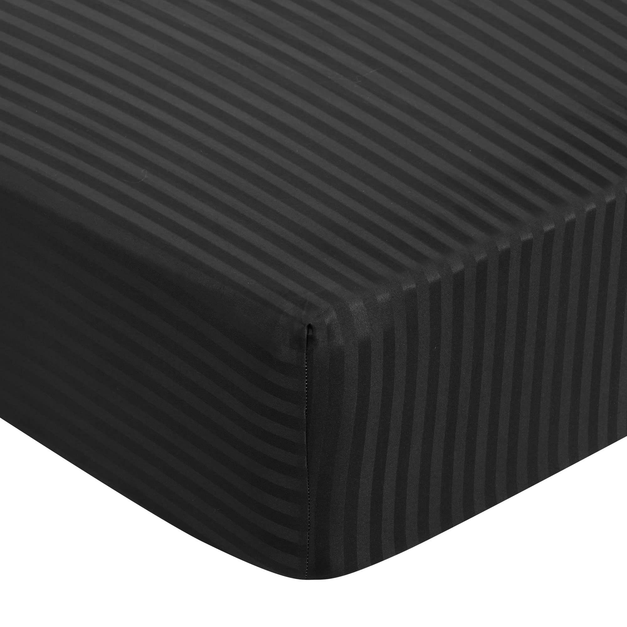 PiccoCasa 100GSM Microfiber Striped Bed Fitted Sheet, 16 Inch Deep Pocket Bed Mattress Cover, Durable Soft Breathable Wrinkle Resistant Bottom Sheets Black Single