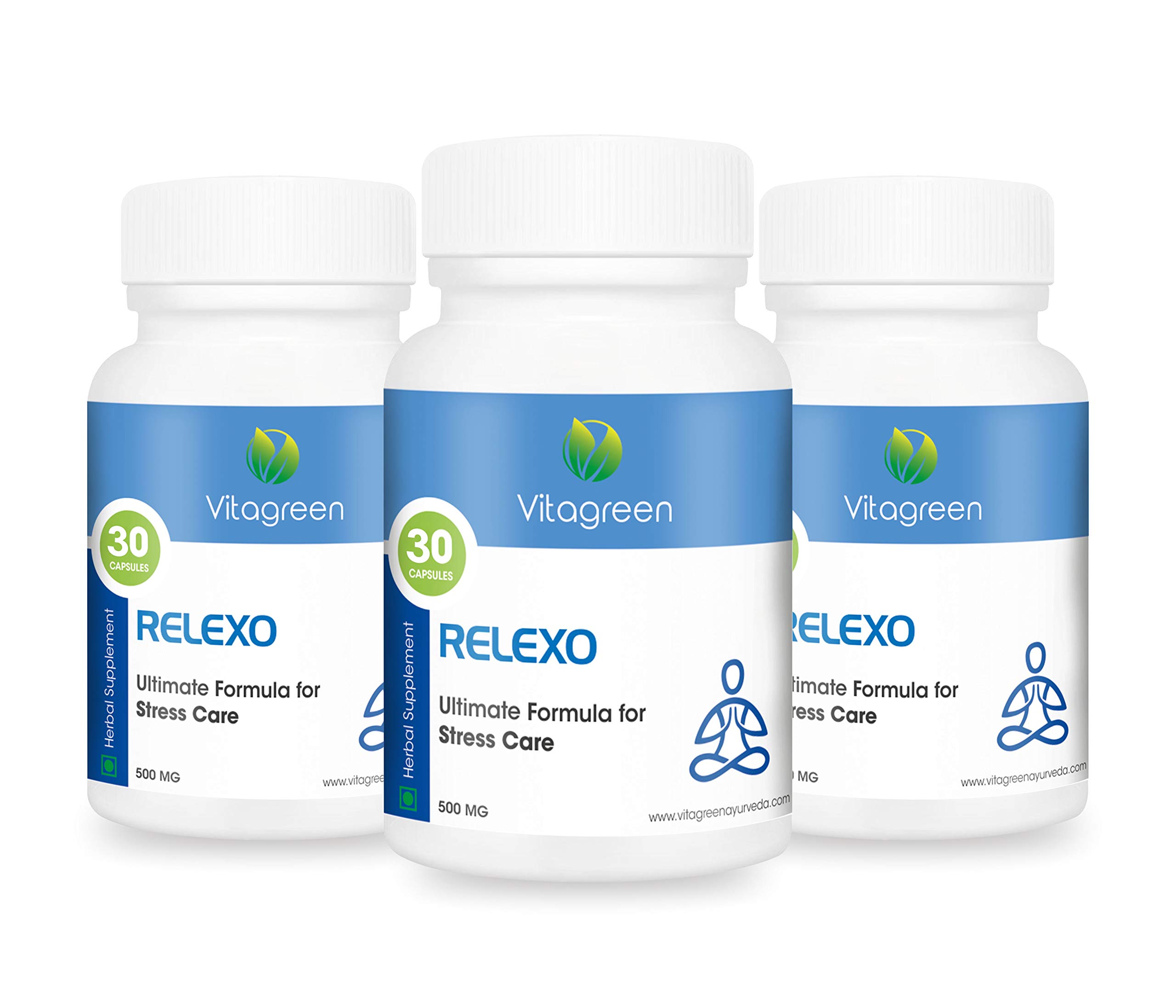 Relexo With Multi Herb Extract For Stress Relief Pack Of 3 (90 Capsules) 100% Natural, Ayurveda Herb, Health, Dietary, Herbal, Nutrition Supplements