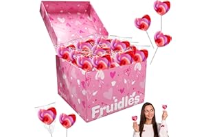 FRUIDLES Pink Swirl Lollipop Heart Design, Party Bag Fillers, Individually Wrapped (24-Pack)