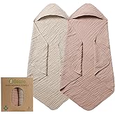 Seozio Muslin Hooded Baby Towels, 2 Pack 100% Cotton 32x32Inch Baby Bath Towel with Hood for Babies, Infant, Toddler, Soft and Absorbent Newborn Essential. (Light Bean Paste)