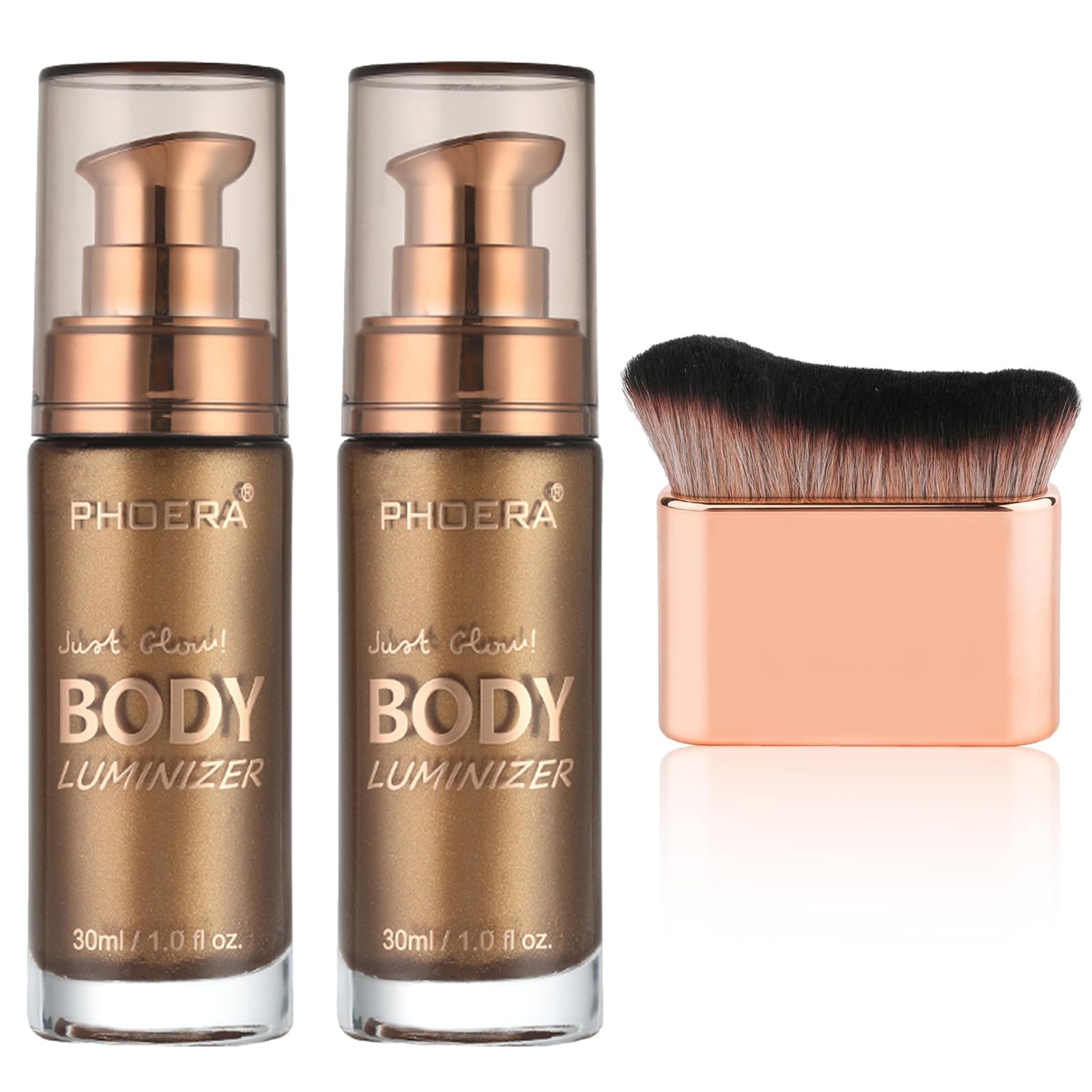 PHOERA Body Glow Oil - Rose Gold & Bronze Shimmer Highlighter Luminizer Body Illuminator with Self Tanning Lotion, 1oz (101+103)