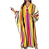 JILUVIN Kaftan Dresses for Women Plus Size V Neck Caftans Long Batwing Sleeve Beach Cover Ups Summer Floral Print Dress