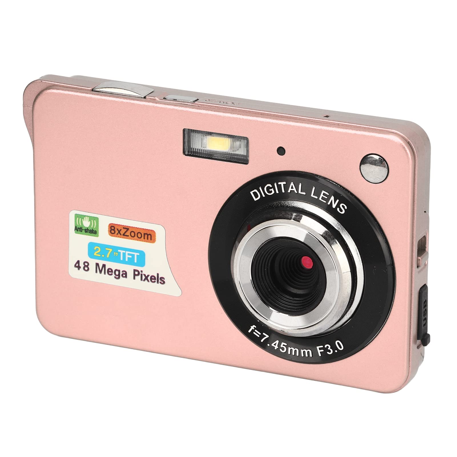 Digital Cameras for Photography, 4K 48MP Vlogging Camera, Pocket Camera with 2.7in LCD Display 8x Zoom, Anti Shake Continuous Shooting, for Adult Seniors Beginner (Pink)