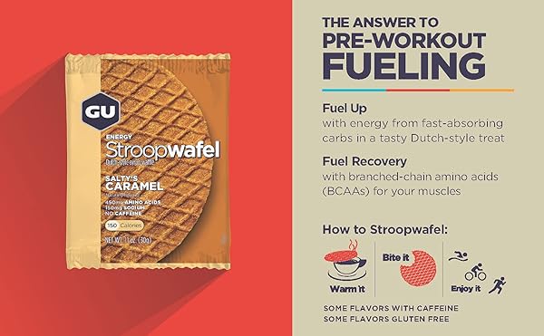 GU ENERGY STROOPWAFEL CARAMEL COFFEE SPORTS NUTRITION WAFFLE, CAFFEINE INCLUDED, AND KOSHER DAIRY, ON-THE-GO ENERGY FOR ANY WORKOUT, 16 COUNT