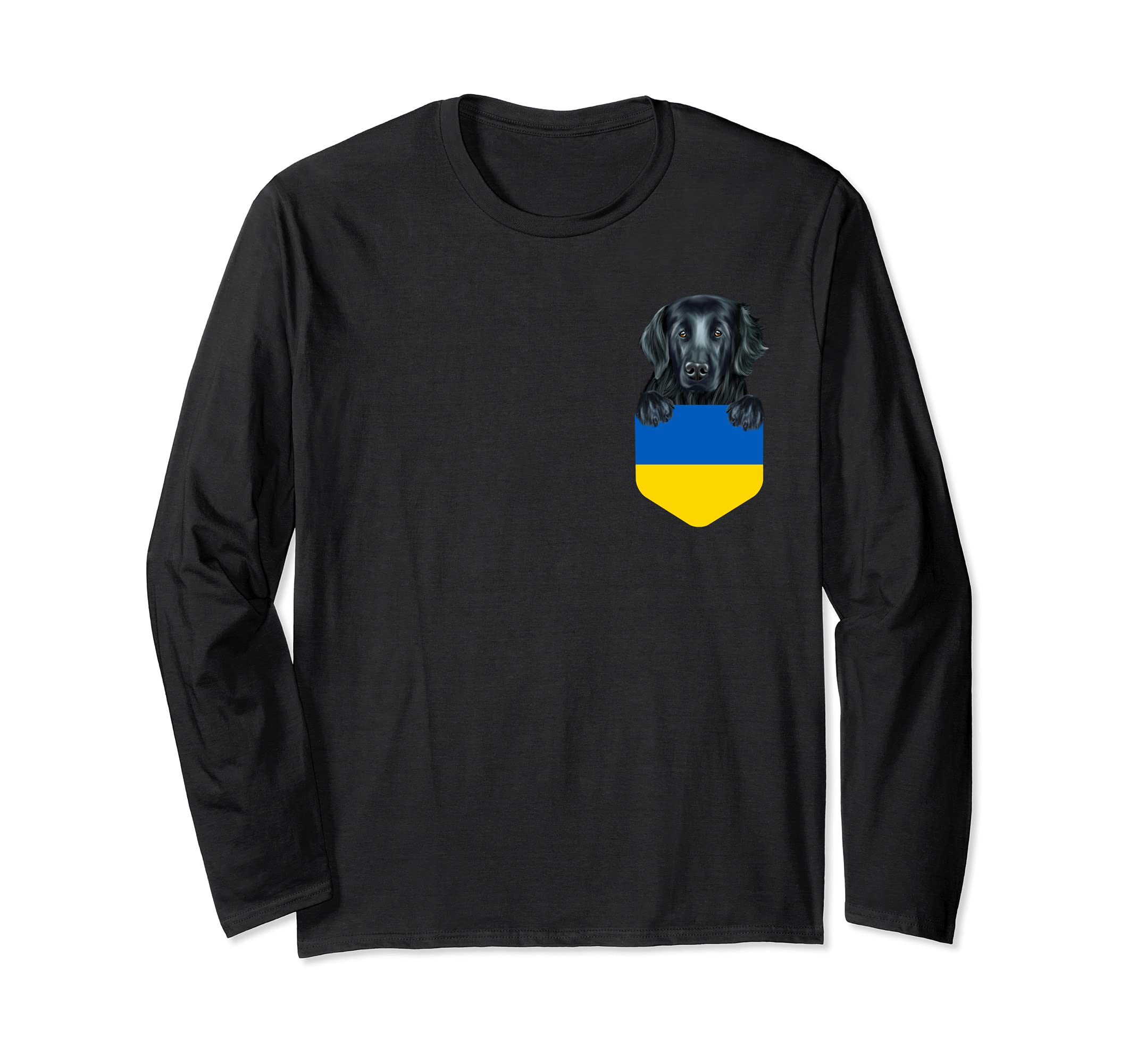 Ukraine Flag Flat-Coated Retriever Dog In Pocket Long Sleeve T-Shirt