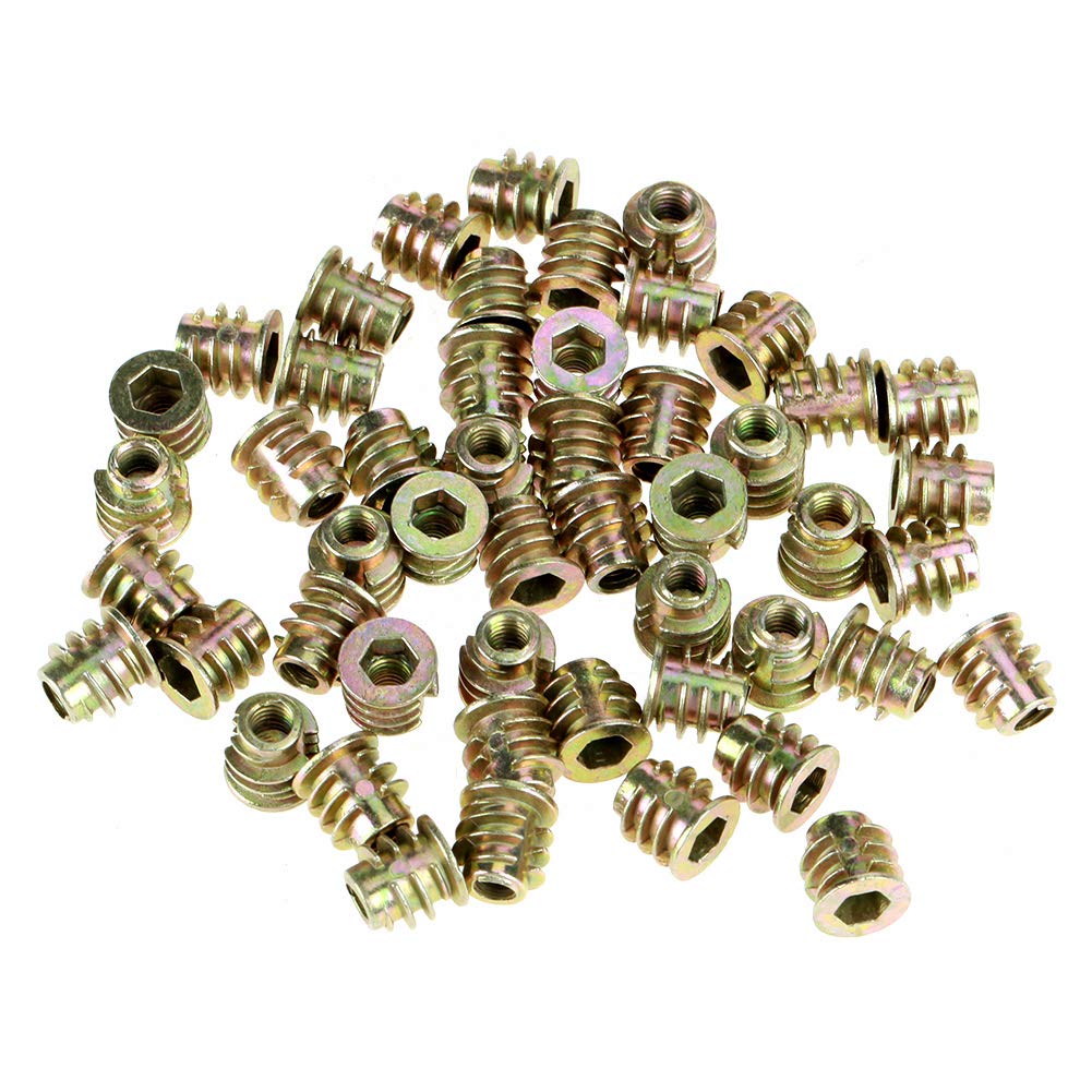 Kadimendium 50Pcs M4×8mm Zinc Alloy Flanged head Hex Drive Head Furniture Nuts Threaded Wood Insert Nut for Wood Insert