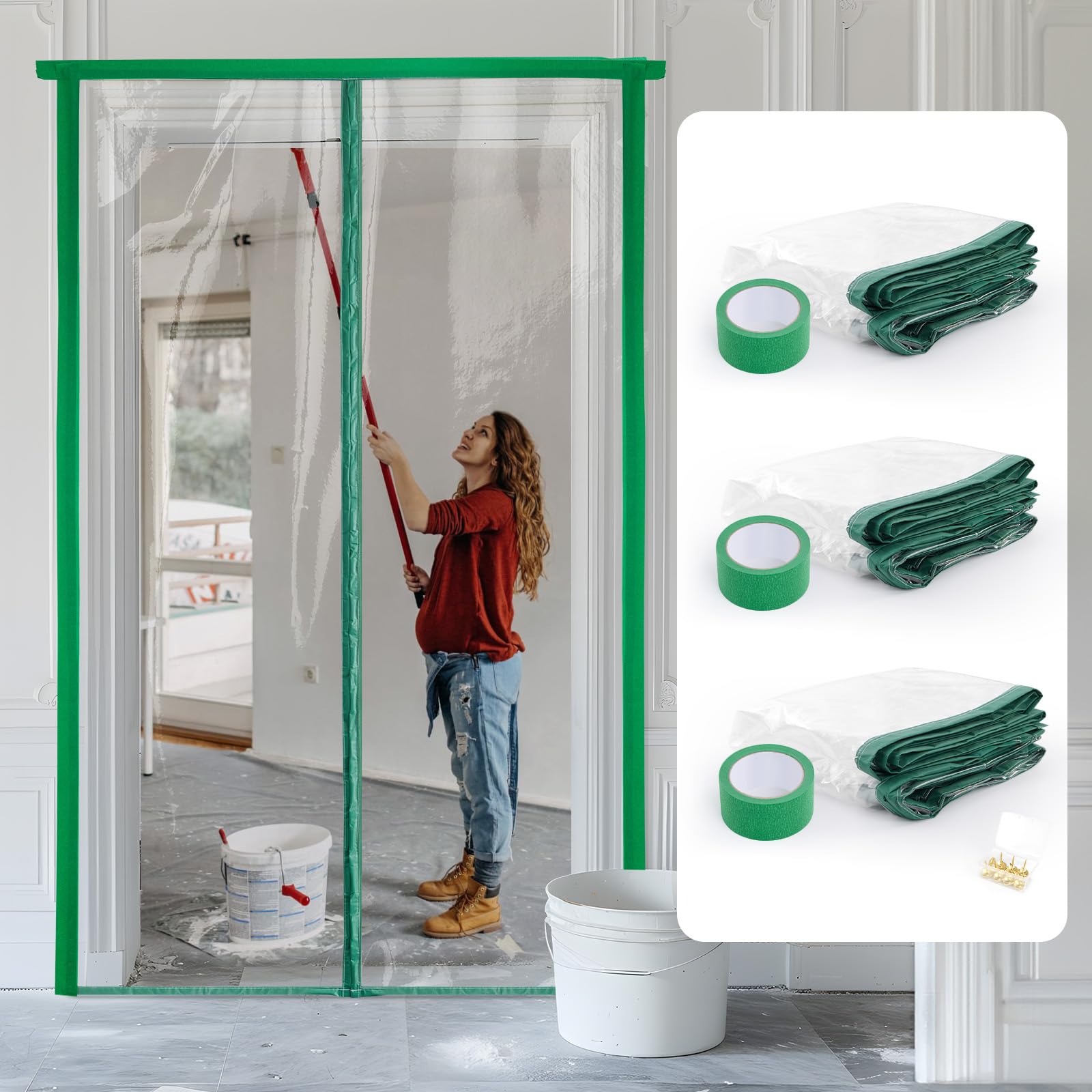 Photo 1 of Dust Barrier - Magnetic Dust Barrier Door Kit for Dust Containment Self-Closing Plastic Sheeting Construction Dust Barrier, Bathroom/Kitchen/Hallway Remodel, Fit Standard Doorway (4'W x 7.5'H-3 Pack)