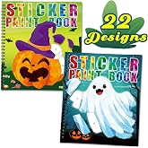 2PCS Halloween Sticker Books for Kids Ages 4-8 | Number Matching Activity, Repositionable Stickers, Create 22 Pictures, Party Favors