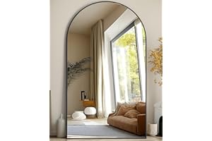 LadyNow Full Length Mirror, 88"x44" Floor Mirror Freestanding, Oversized Floor Standing Mirror Full Body Mirrors with Stand for Bedroom, Hanging Mounted Mirrors for Living Room, Black, Arched