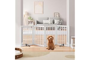 Semiocthome Bamboo Dog Gate with 2 Stands, Freestanding Pet Gates for Doorways and Stairs, 4-Panel Puppy Gate for The House, 