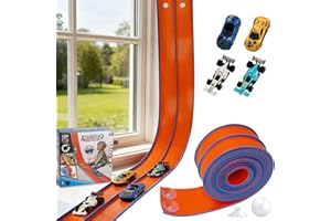 SENVIA Flex Race Car Track 15 Ft Starter Set for Kids Age 3+, Rolls Up Portable Track Playsets Compatible with Diecast 1/64th Cars, Long Kid Cars Ramp with Suction Cups for Indoor & Outdoor