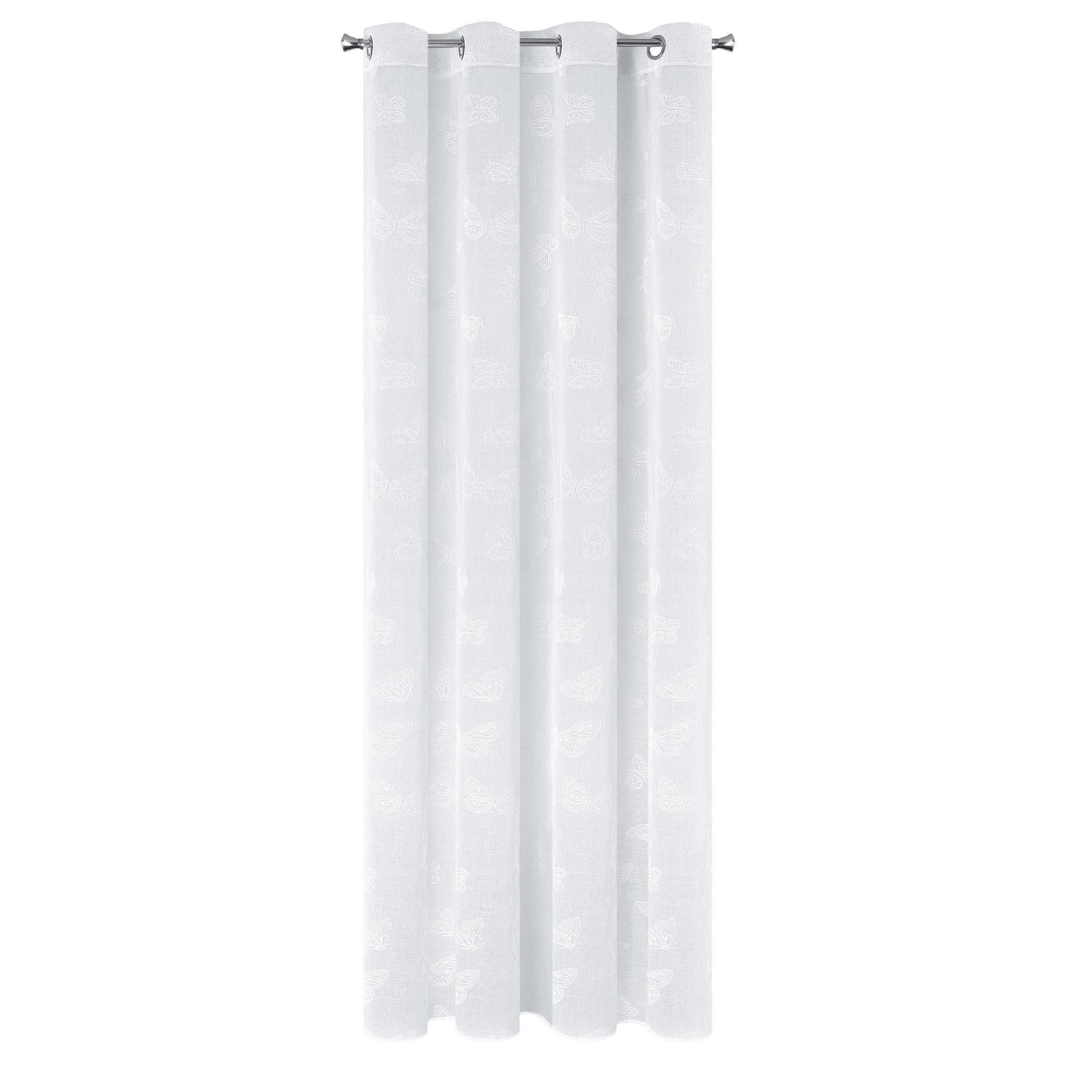 Design91 Smooth Transparent 8 Eyelets Fluorescent Butterflies Curtains Modern Simple Bedroom Children's Room Living Room White 140 x 250 cm