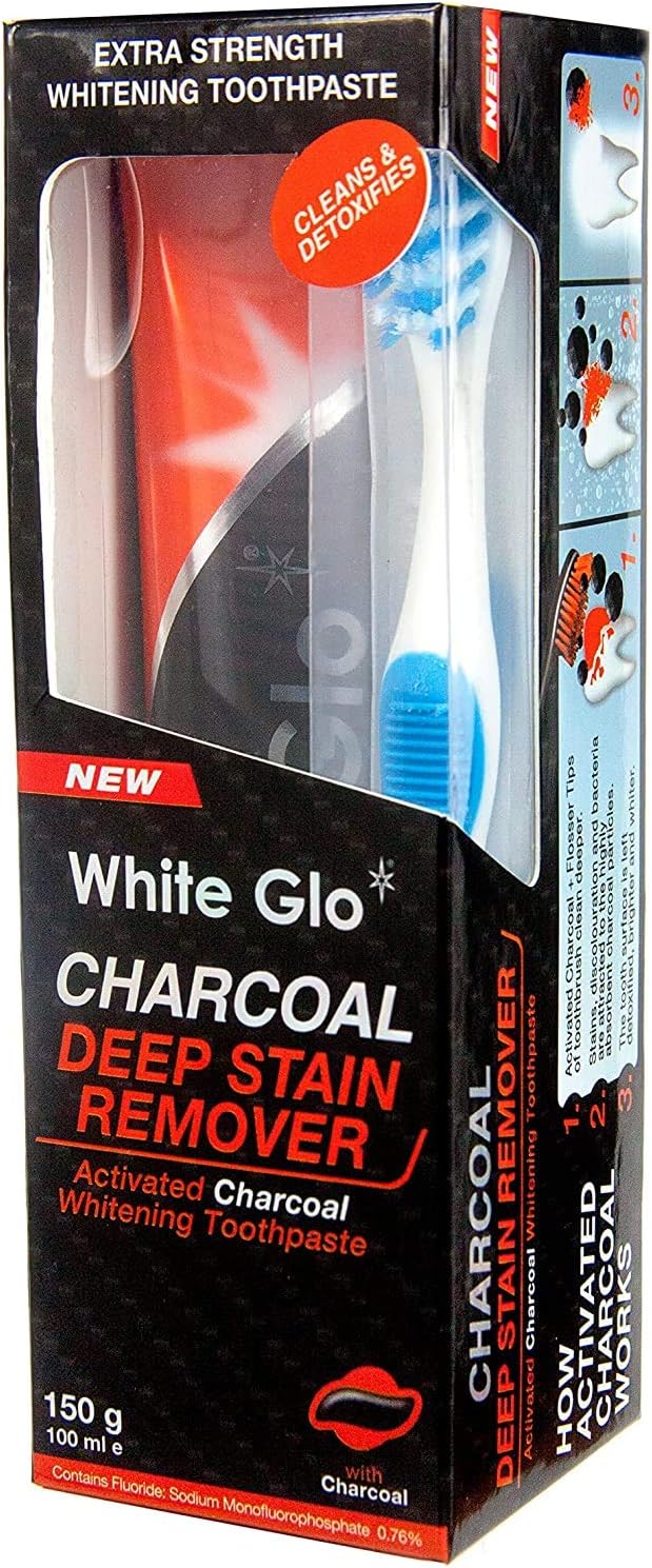 White Glo Charcoal Deep Stain Remover Toothpaste, 100ml -Pack of 2 with Sanitral 50 Pcs Dental Floss Stick Included as a Gift - Image 4