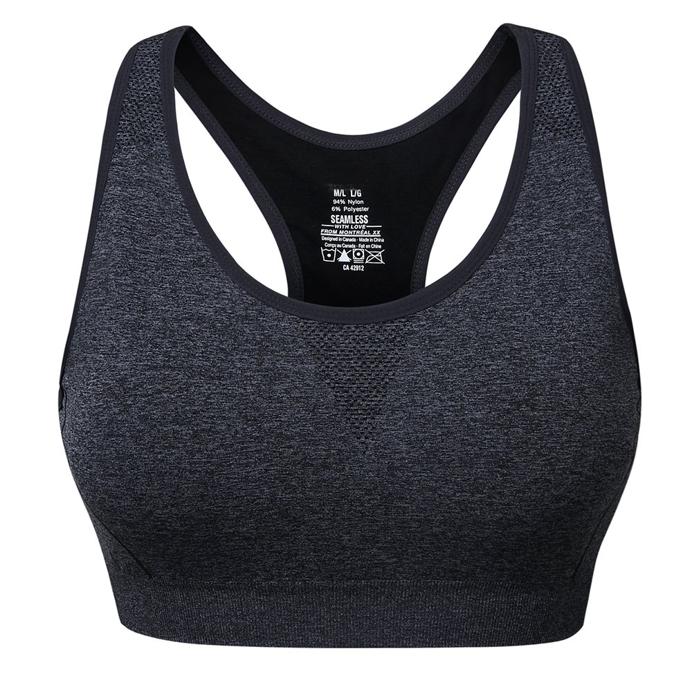 newlashua Women\'s High Support Quick Dry Racerback Workout Running Sports Bra Medium Grey