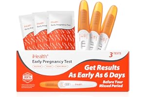 iHealth Pregnancy Test 3-Pack, Early Detection Ultra-Sensitive Results 6 Days Before Missed Period, Over 99% Accurate. Easy at-Home Fertility HCG Test Kit, Individually Wrapped, Pruebas de embarazo