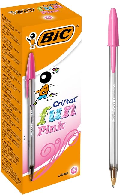 BIC Cristal Fun Pink Pens Pack 20 Pink Ink 1.6mm Wide Point Biro