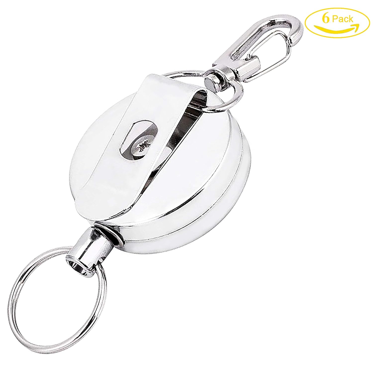 Retractable Key Chain Retractable Metal Steel Recoil Ring 1.57In Heavy Duty Key Ring Silver
