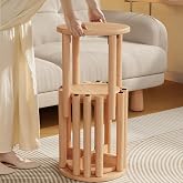 Mansfieler Stackable Stools Set of 4, 100% Solid Wood Stool No Installation Required, Side Table Multifunctional Space Saving 18 Inch Round Stool Modular Interlocking Coffe Table for Living Room