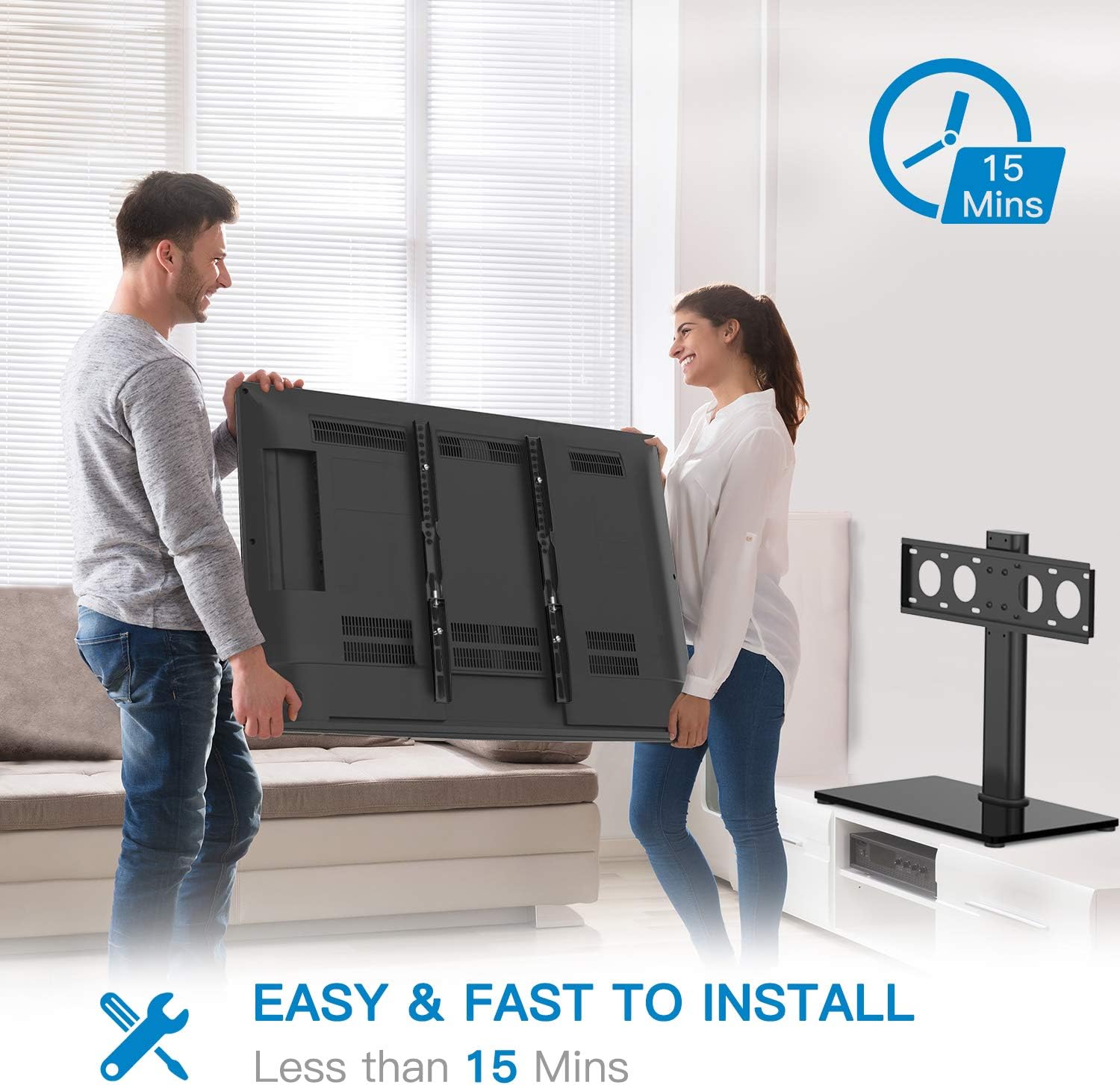 Universal TV Stand - Table Top TV Stand for 32-47 Inch LCD LED TVs - Height Adjustable TV Base Stand with Tempered Glass Base & Wire Management & Security Wire, Holds Up to 88lbs, VESA 400x400mm: Electronics