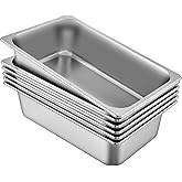 VEVOR 6 Pack Hotel Pans, Full Size 6-Inch, Stainless Steel Steam Table Pans,Anti-Jam Catering Trays for Steam Tables, for Home, Party, Restaurant, Hotel, Buffet