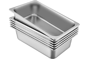 VEVOR 6 Pack Hotel Pans, Full Size 6-Inch, Stainless Steel Steam Table Pans，Anti-Jam Catering Trays for Steam Tables, for Home, Party, Restaurant, Hotel, Buffet