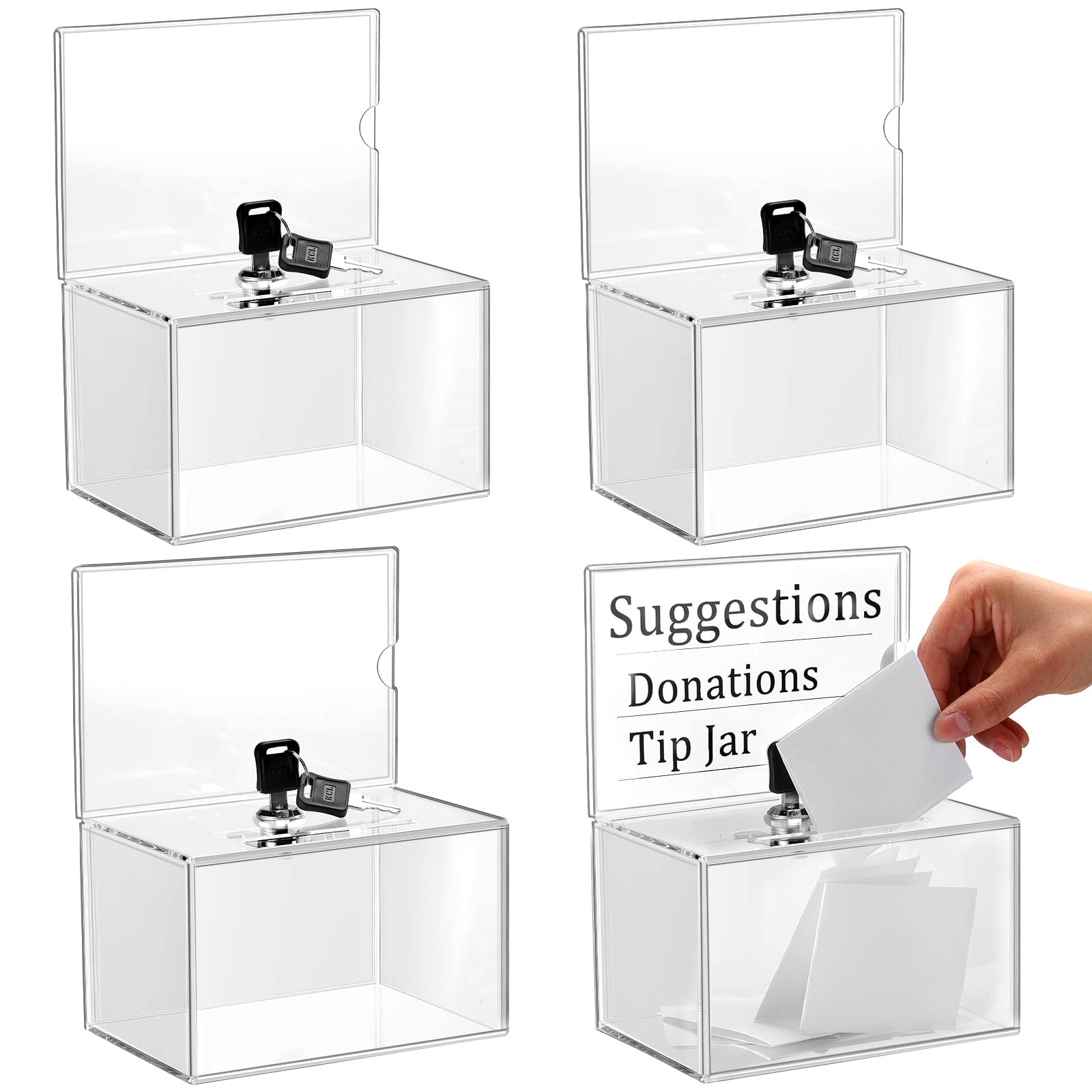 Photo 1 of 4 Pcs Acrylic Donation Box Suggestion Ballot Box for Fundraising with Lock and Sign Holder Raffle Donation Jar Tip Ticket Storage for Business Cards Voting Charity, 6.1 x 4.3 x 3.8 Inch(Clear)