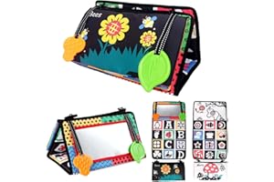 AIPINQI Tummy Time Floor Mirror,High Contrast Developmental Montessori Sensory Crawling Toy for Newborn,Flip for Art Colorful Floor Activity Mirror for Infant with Teether (Elephant)