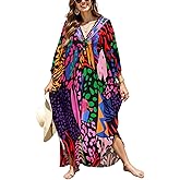 ELSCIRW Women's Caftan Dresses Plus Size Mumu with V-Neck Batwing Sleeves Lightweight Beach Cover Up and Loungewear