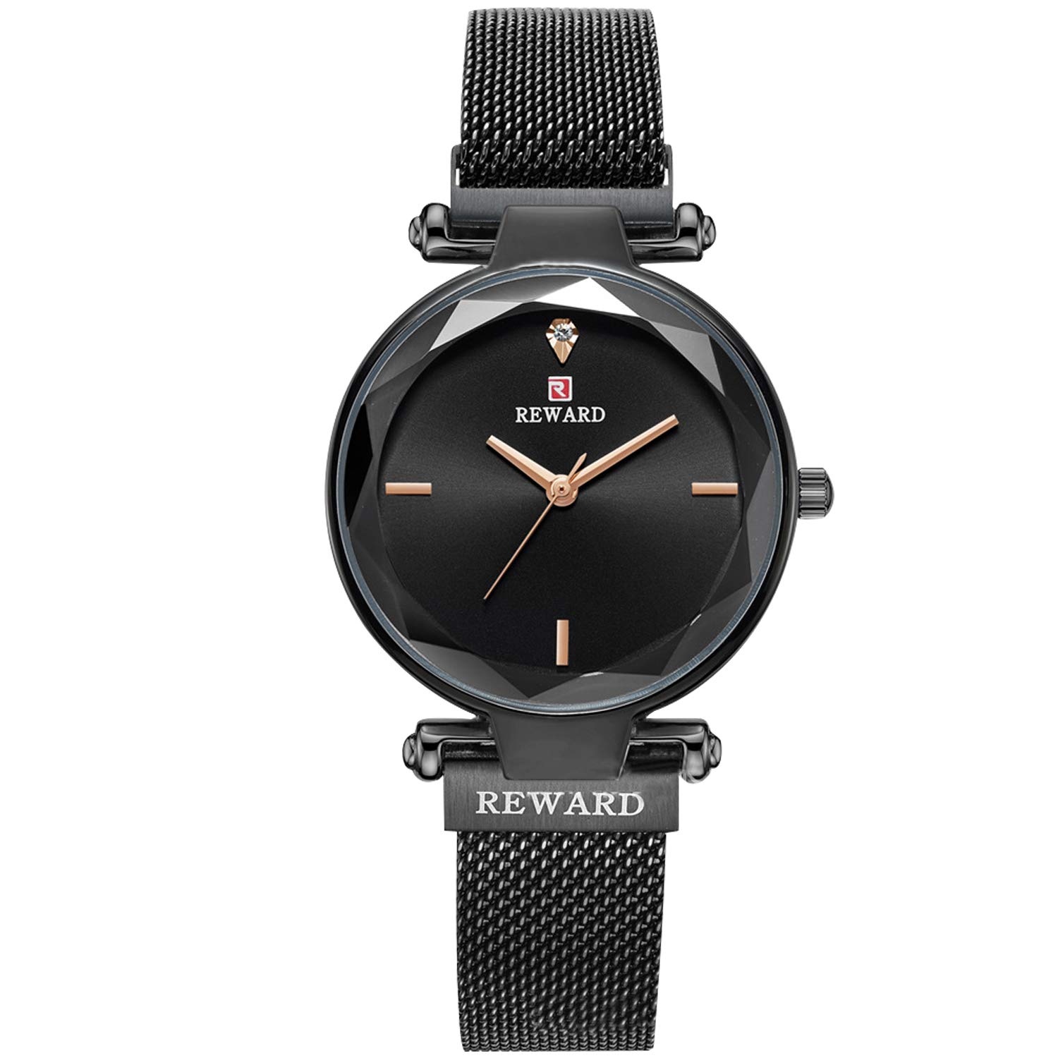 RORIOS Women Wristwatch Analogue Quartz Simple Simulated Diamond Dial Watches Mesh Band Easily Use Ladies Watch