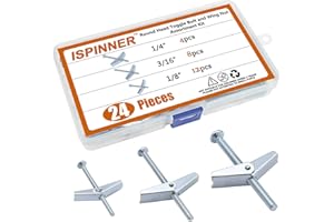 ISPINNER 24pcs Toggle Bolt and Wing Nut Assortment Kit for Drywall Hanging Heavy Items 1/8" 3/16" 1/4"