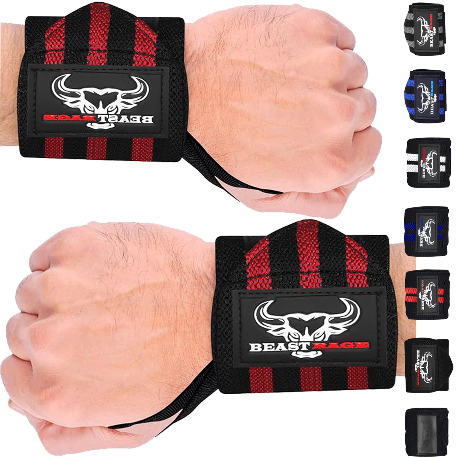 BEAST RAGE Weight Lifting Wrist Wraps 18 Inch–Professional Grade Gym Wrist Supports,Heavy Duty Thumb Loop Gym Wrist Straps for Powerlifting,Bodybuilding,Strength Training (Red Black)