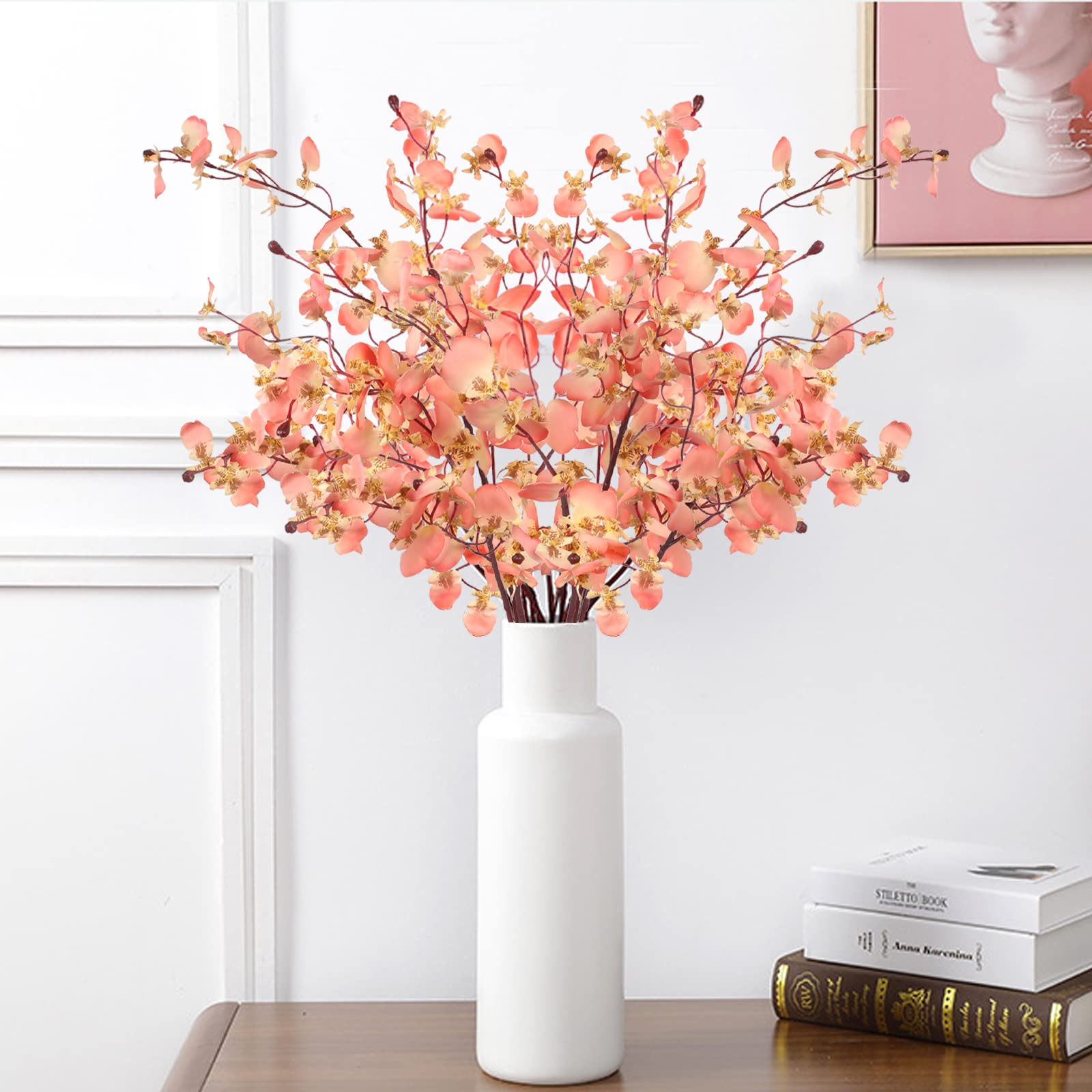 DHISUFU 4Pcs 80cm Artificial Dancing Orchid Fake Flowers Pink Cherry Blossom Artificial Flowers Long Stem Artificial Silk Flowers for Home Spring Decor Wedding Party Talll Vase