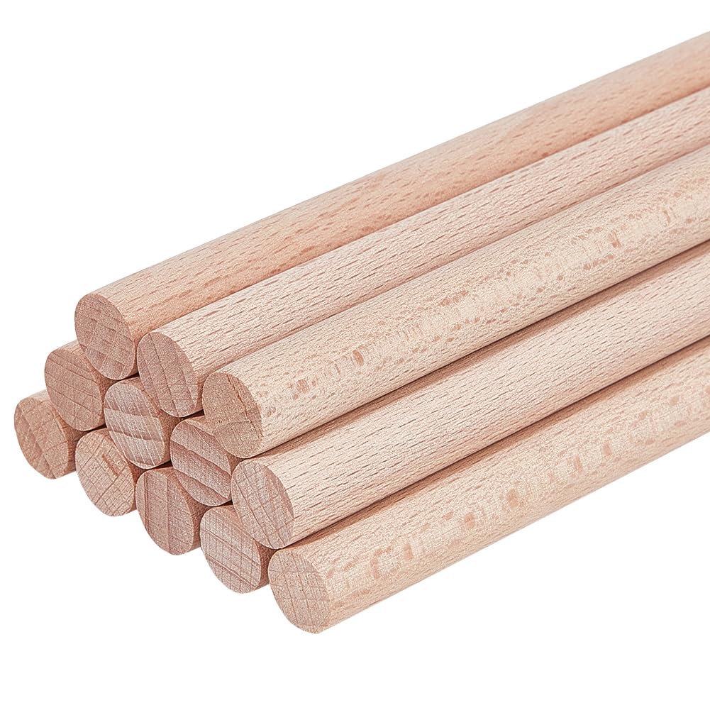 OLYCRAFT 12Pcs Round Wood Sticks 30cm Long Unfinished Beech Wood Strips 12mm Round Dowels Strips Wooden Dowel Rod Natural Wood Sticks Model Accessories for Building Model DIY Craft Supplies