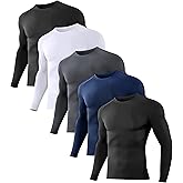 Dalavch 1/5 Pack Men’s Compression Shirts Long Sleeve Athletic Workout Rash Guard Gym Active Sports Undershirt Base Layer Top