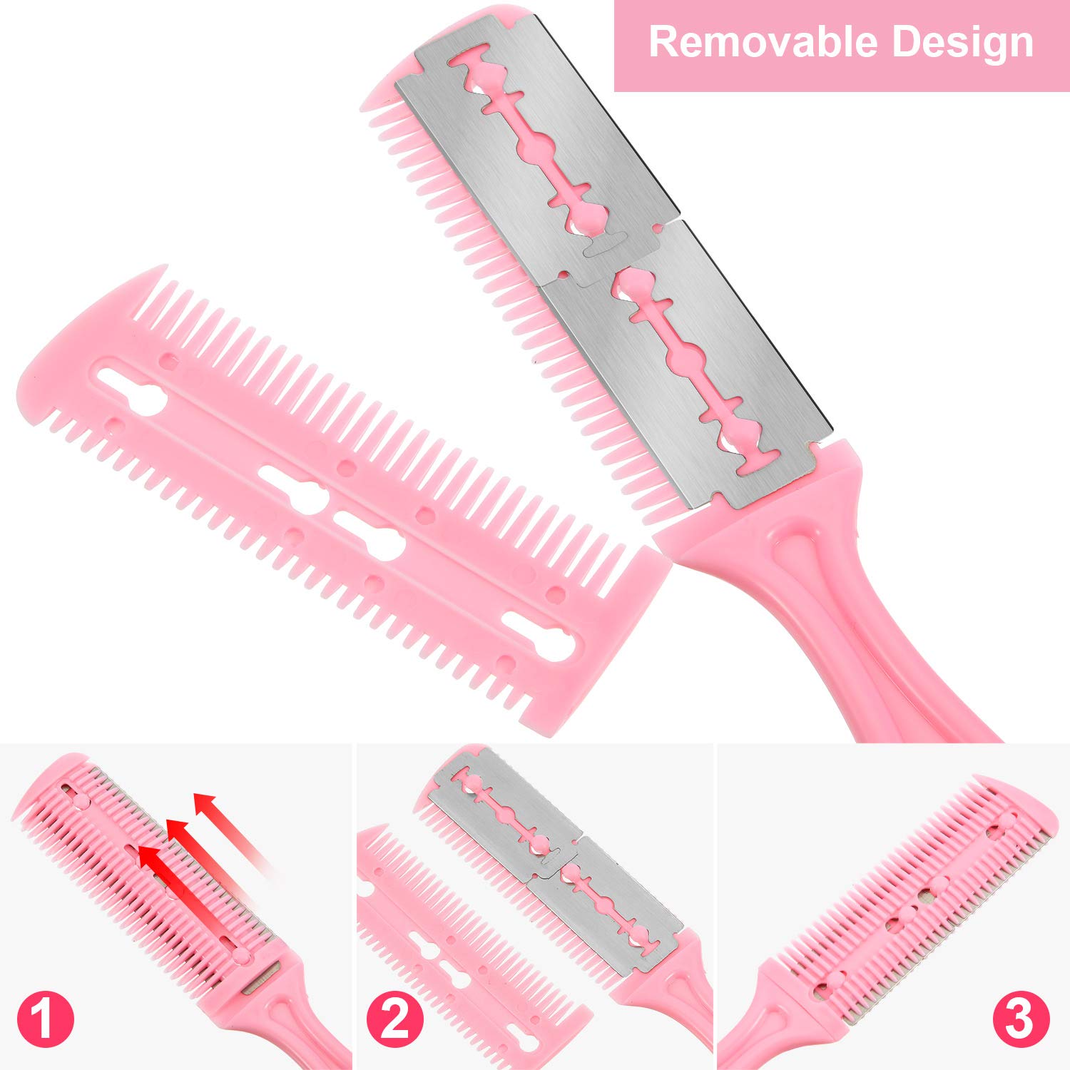 3 Pieces Razor Comb with 10 Pieces Razors, Hair Cutter Comb Cutting Scissors, Double Edge Razor, Hair Thinning Comb Slim Haircuts Cutting Tool (White, Pink, Blue) : Beauty