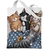 QYCFDXD Cute Cat Canvas Tote Bag for Women, Aesthetic Reusable Shoulder Bag for Shopping Travel Work