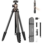 NEEWER LITETRIP LT35 61" Travel Tripod Carbon Fiber w Pan Tilt Low Profile Ball Head, Arca QR Plate Compatible with PD, Center Axis, 2in1 Phone Clamp Handgrip, Max Load 22lb