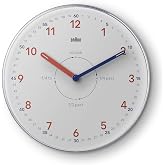 Braun Analogue Time Teacher Wall Clock with Silent Quartz Movement, Easy to Read Dial, 23cm Diameter in White, Model BC26TW.
