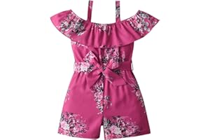 Little Girl Summer Clothes Sets Toddler Girl Romper Floral Off Shoulder Strap One-Piece with Sash