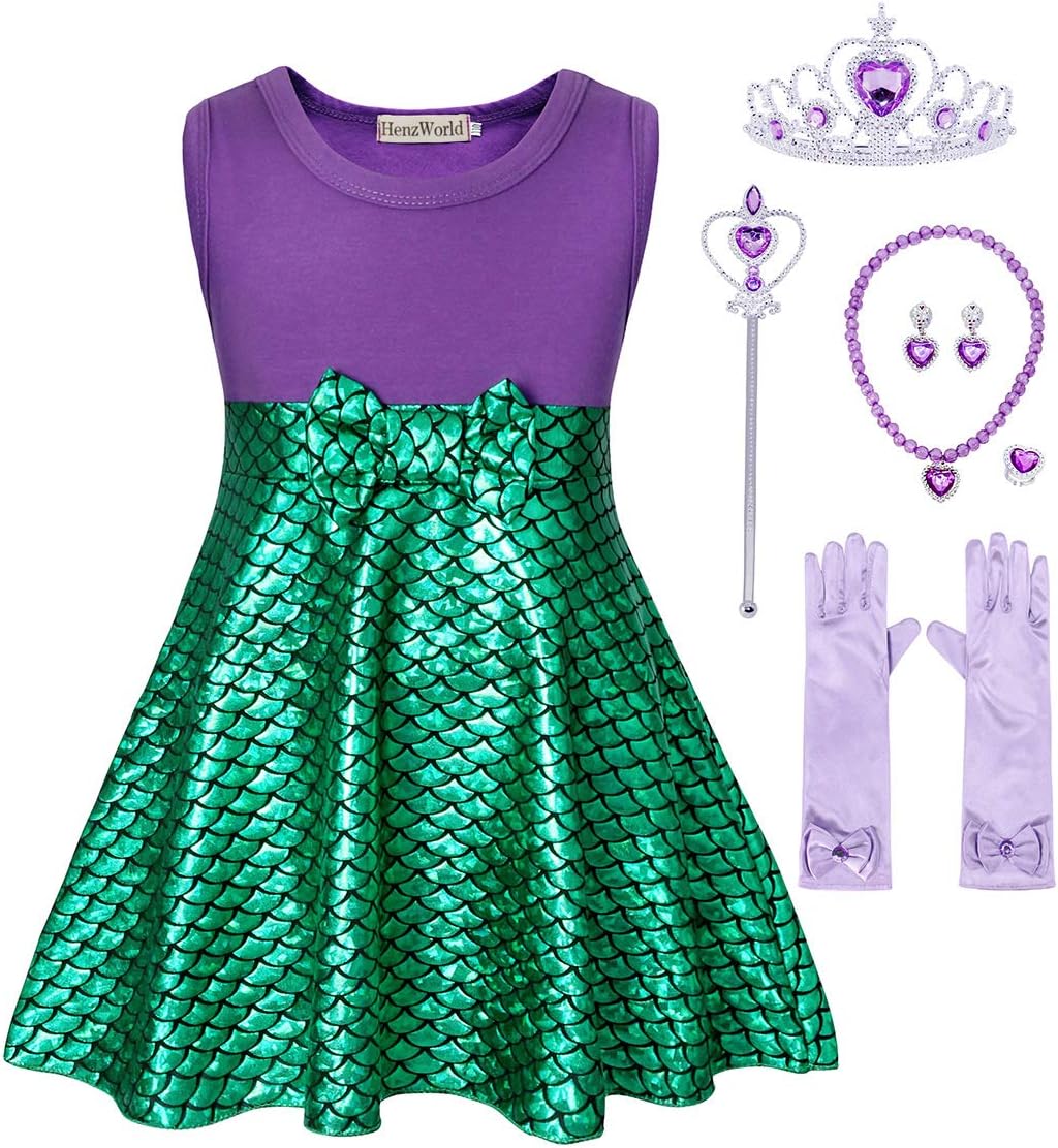 Little Girl Dress Mermaid Costume Princess Cosplay Jewelry Accessories Party Outfits Clothes Set