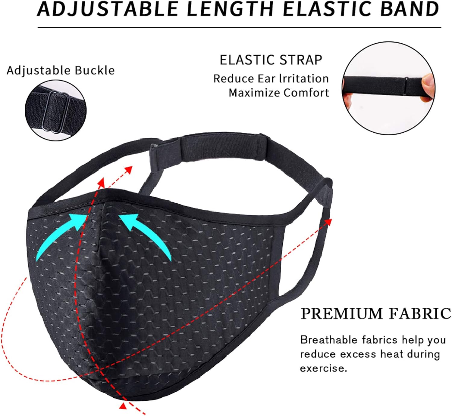 Tdwgmwe Adjustable Sport Face Mask for Custom Fit, Breathable Fabric, Reusable & Machine Washable, Multi-Layer Design Athletic Mask for Running Gym Exercise Workout : Sports & Outdoors