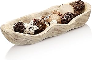 Nuogo 1 Pack 16 Inch Wavy Live Edge Dough Bowl Large Size Wood Rustic Dough Bowl Decorative for DIY Farmhouse Home Supplies Kitchen Decoration(Light Color)